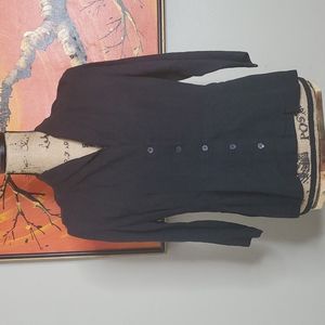 Eileen Fisher Black Linen Blend Gauze Button Front Jacket